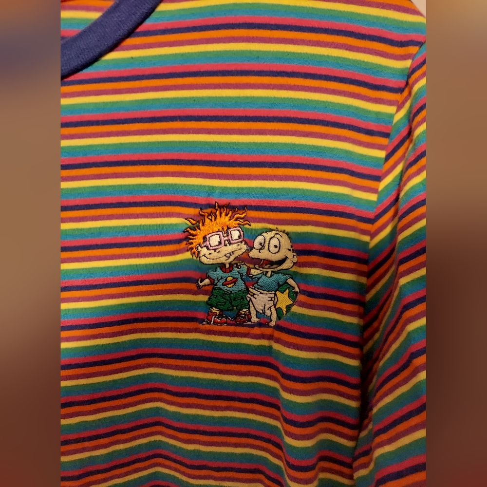 Nickelodeon Rainbow Stripe Chuckie & Tommy Short Sleeve Tee